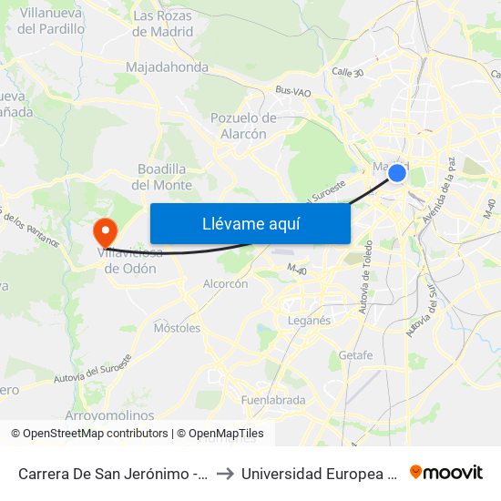 Carrera De San Jerónimo - Cedaceros to Universidad Europea De Madrid map