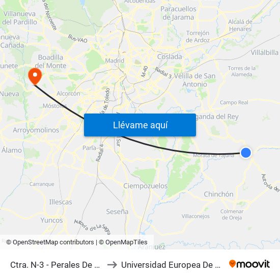 Ctra. N-3 - Perales De Tajuña to Universidad Europea De Madrid map