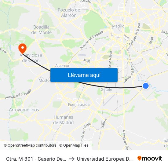 Ctra. M-301 - Caserío De Perales to Universidad Europea De Madrid map