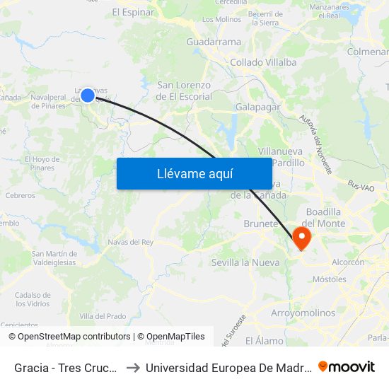 Gracia - Tres Cruces to Universidad Europea De Madrid map