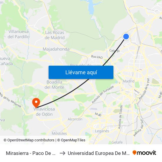 Mirasierra - Paco De Lucía to Universidad Europea De Madrid map