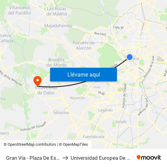 Gran Vía - Plaza De España to Universidad Europea De Madrid map