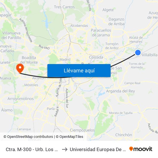 Ctra. M-300 - Urb. Los Hueros to Universidad Europea De Madrid map