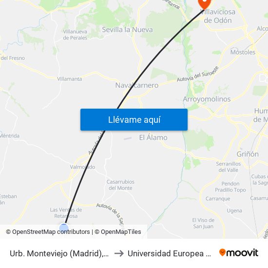 Urb. Monteviejo (Madrid), Camarena to Universidad Europea De Madrid map