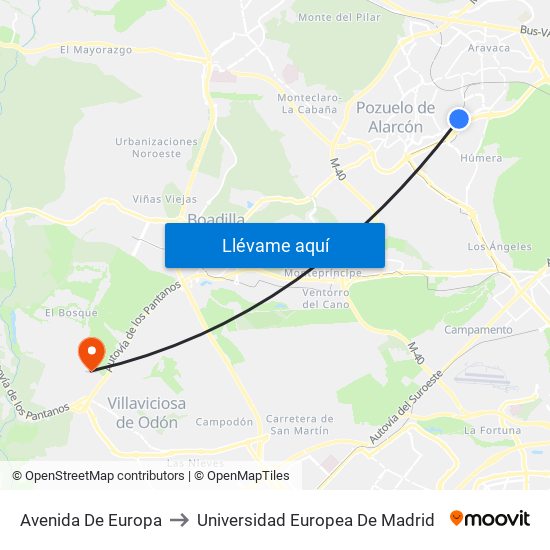 Avenida De Europa to Universidad Europea De Madrid map