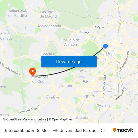 Intercambiador De Moncloa to Universidad Europea De Madrid map