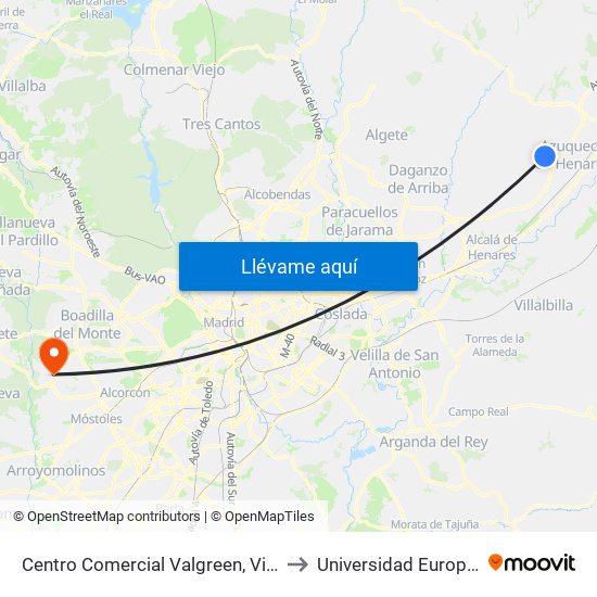 Centro Comercial Valgreen, Villanueva De La Torre to Universidad Europea De Madrid map
