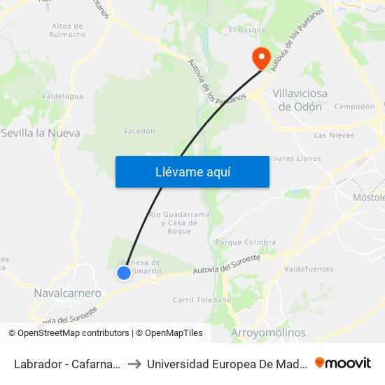 Labrador - Cafarnaún to Universidad Europea De Madrid map
