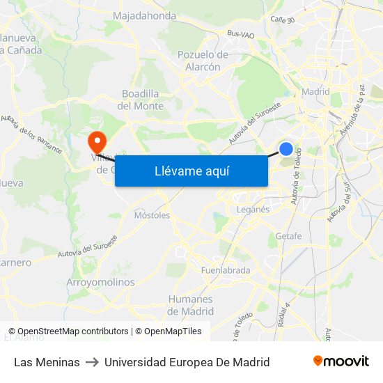 Las Meninas to Universidad Europea De Madrid map