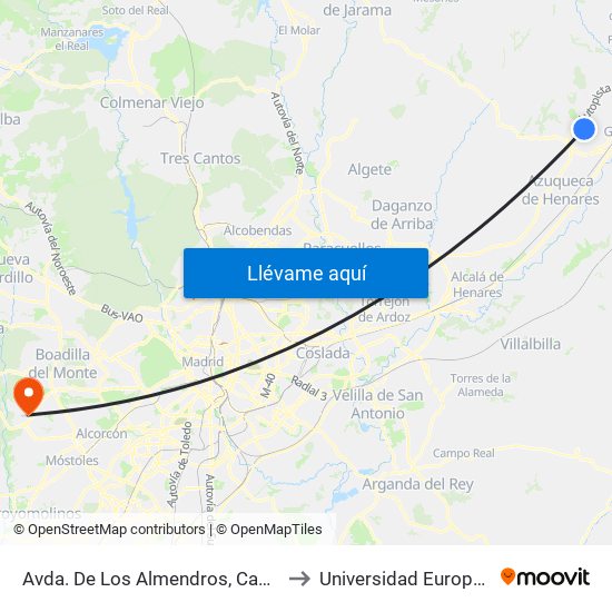 Avda. De Los Almendros, Cabanillas Del Campo to Universidad Europea De Madrid map