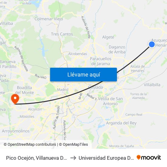 Pico Ocejón, Villanueva De La Torre to Universidad Europea De Madrid map