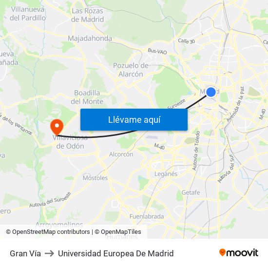 Gran Vía to Universidad Europea De Madrid map
