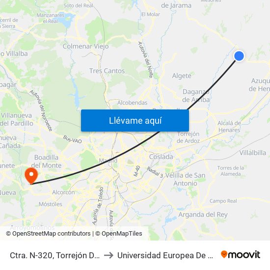 Ctra. N-320, Torrejón Del Rey to Universidad Europea De Madrid map