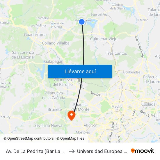 Av. De La Pedriza (Bar La Hora Joven) to Universidad Europea De Madrid map