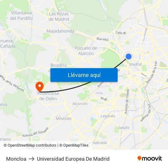 Moncloa to Universidad Europea De Madrid map