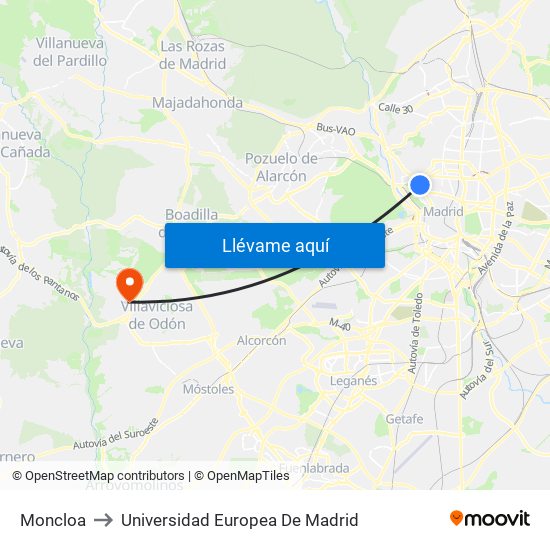 Moncloa to Universidad Europea De Madrid map