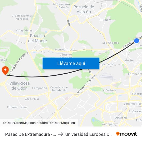 Paseo De Extremadura - El Greco to Universidad Europea De Madrid map