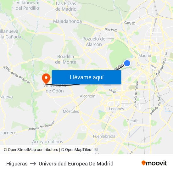 Higueras to Universidad Europea De Madrid map