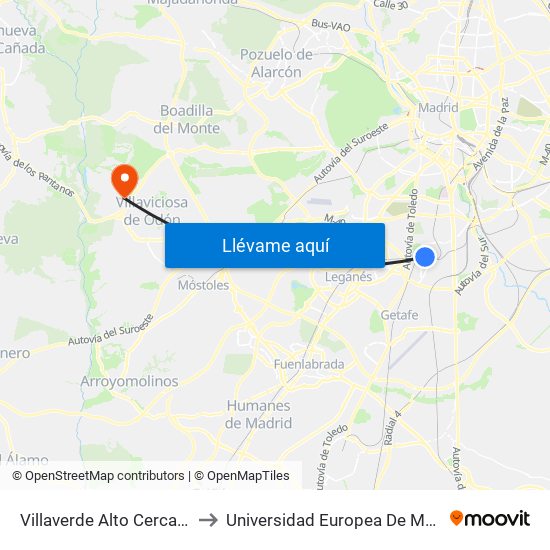Villaverde Alto Cercanías to Universidad Europea De Madrid map