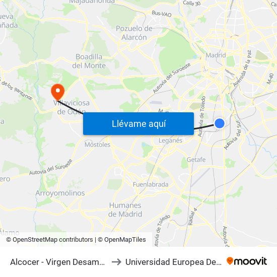 Alcocer - Virgen Desamparados to Universidad Europea De Madrid map
