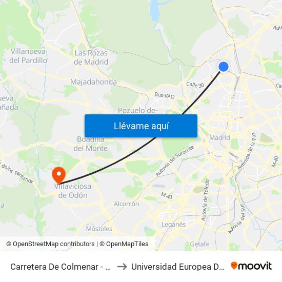 Carretera De Colmenar - Badalona to Universidad Europea De Madrid map