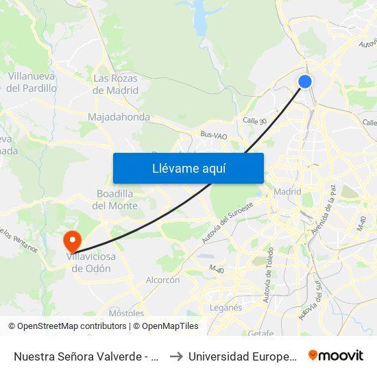 Nuestra Señora Valverde - Alonso Quijano to Universidad Europea De Madrid map