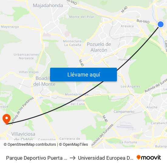 Parque Deportivo Puerta De Hierro to Universidad Europea De Madrid map