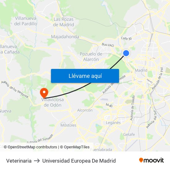 Veterinaria to Universidad Europea De Madrid map