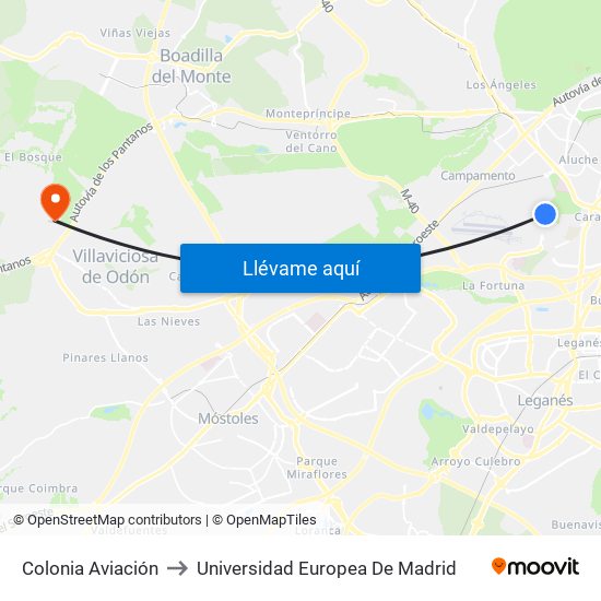 Colonia Aviación to Universidad Europea De Madrid map