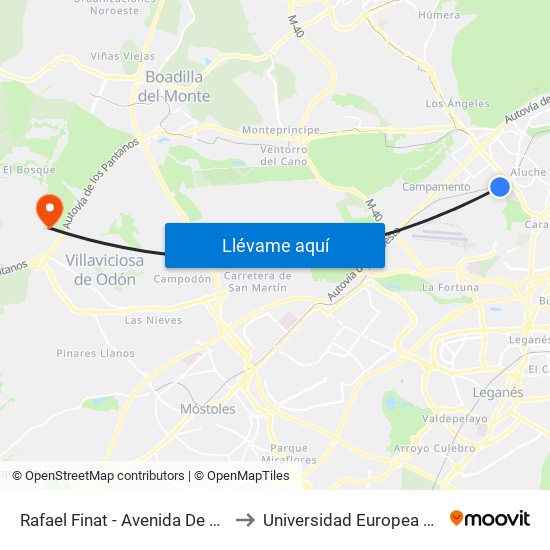 Rafael Finat - Avenida De Las Águilas to Universidad Europea De Madrid map