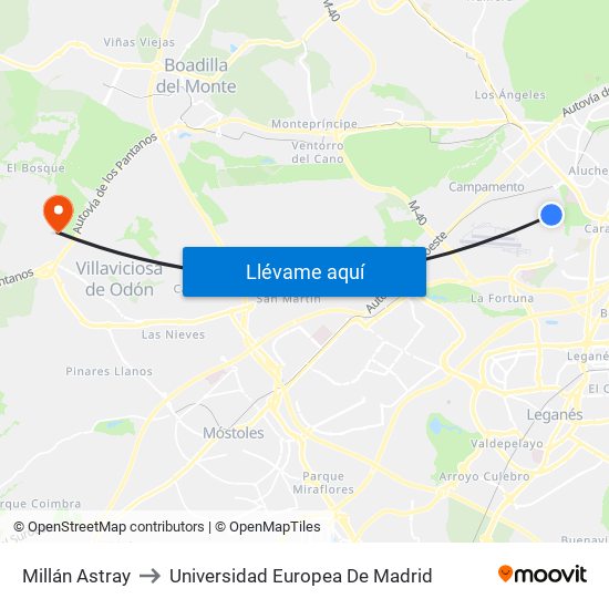 Millán Astray to Universidad Europea De Madrid map