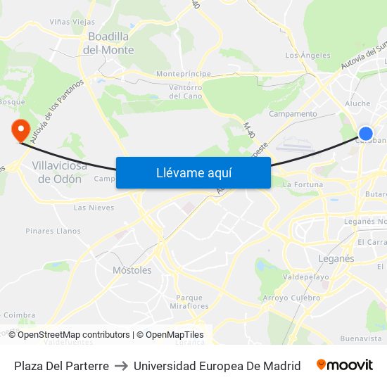 Plaza Del Parterre to Universidad Europea De Madrid map