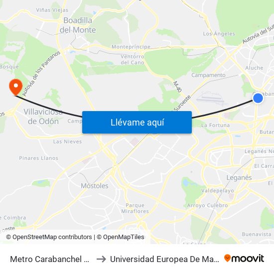 Metro Carabanchel Alto to Universidad Europea De Madrid map