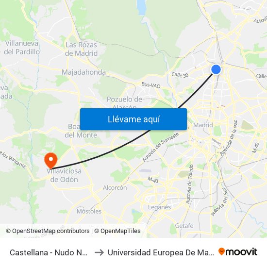 Castellana - Nudo Norte to Universidad Europea De Madrid map