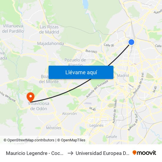 Mauricio Legendre - Cocheras Emt to Universidad Europea De Madrid map