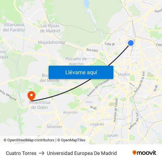 Cuatro Torres to Universidad Europea De Madrid map
