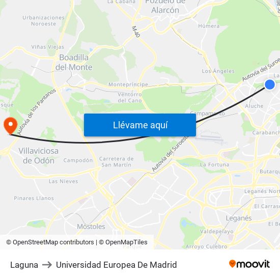 Laguna to Universidad Europea De Madrid map