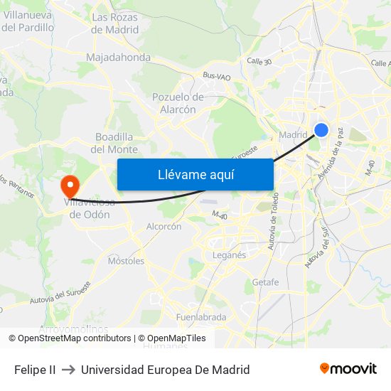 Felipe II to Universidad Europea De Madrid map