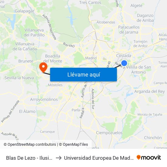 Blas De Lezo - Ilusión to Universidad Europea De Madrid map