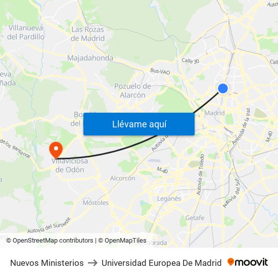 Nuevos Ministerios to Universidad Europea De Madrid map