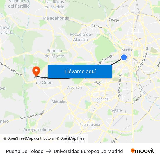 Puerta De Toledo to Universidad Europea De Madrid map