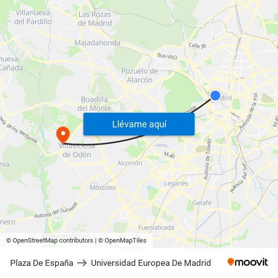 Plaza De España to Universidad Europea De Madrid map
