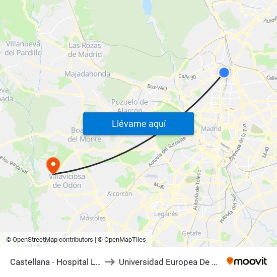 Castellana - Hospital La Paz to Universidad Europea De Madrid map