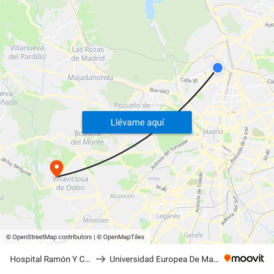 Hospital Ramón Y Cajal to Universidad Europea De Madrid map