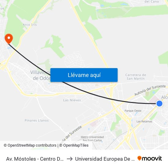Av. Móstoles - Centro De Salud to Universidad Europea De Madrid map