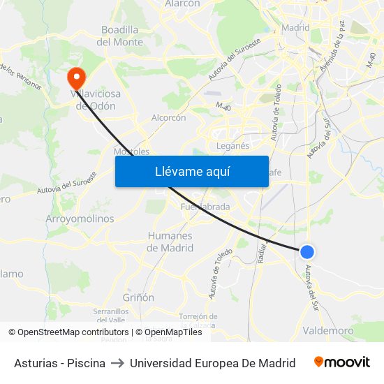 Asturias - Piscina to Universidad Europea De Madrid map