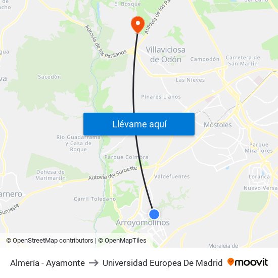 Almería - Ayamonte to Universidad Europea De Madrid map