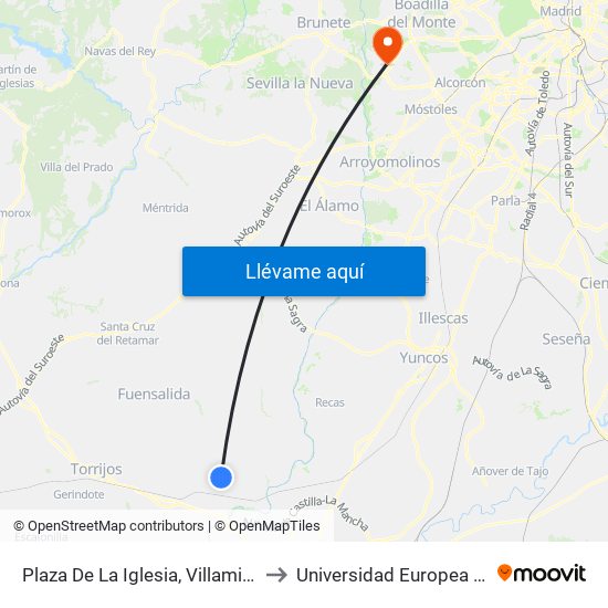 Plaza De La Iglesia, Villamiel De Toledo to Universidad Europea De Madrid map