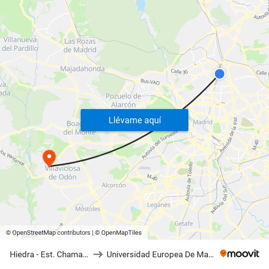 Hiedra - Est. Chamartín to Universidad Europea De Madrid map