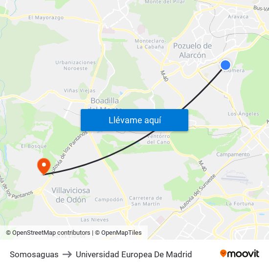 Somosaguas to Universidad Europea De Madrid map